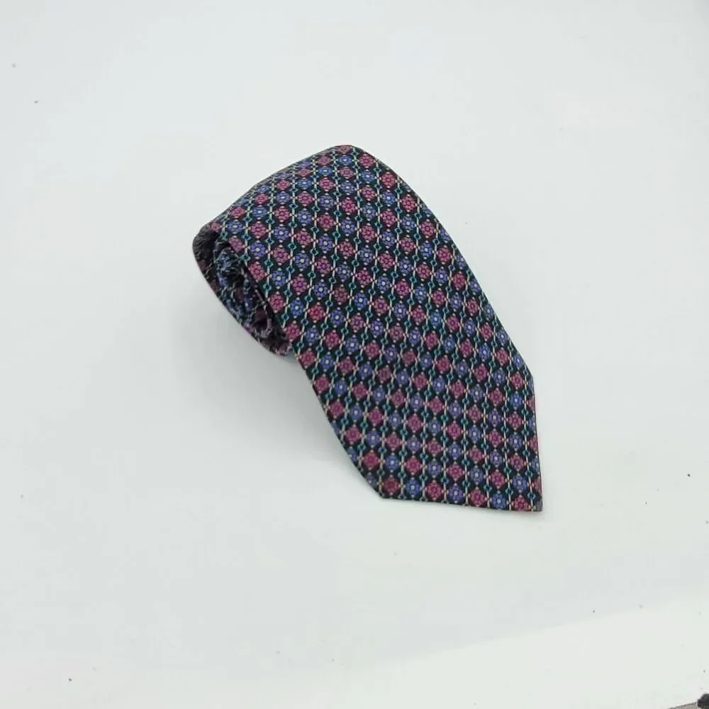 Fumagalli's Men's Silk Designer Necktie Purple Blue Geometric Size 57 x 3.25